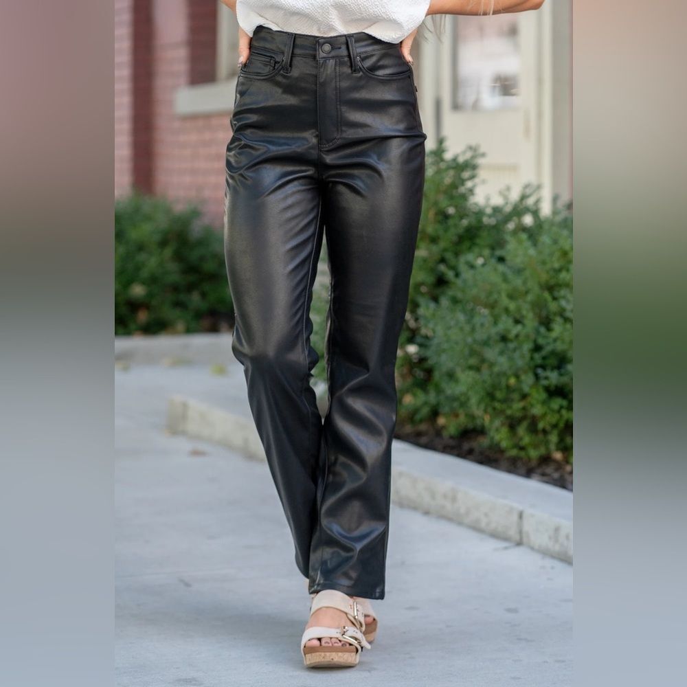 NWT Judy Blue Faux Leather High Rise Straight Pants Jeans Rocker Grunge Punk - Picture 9 of 12